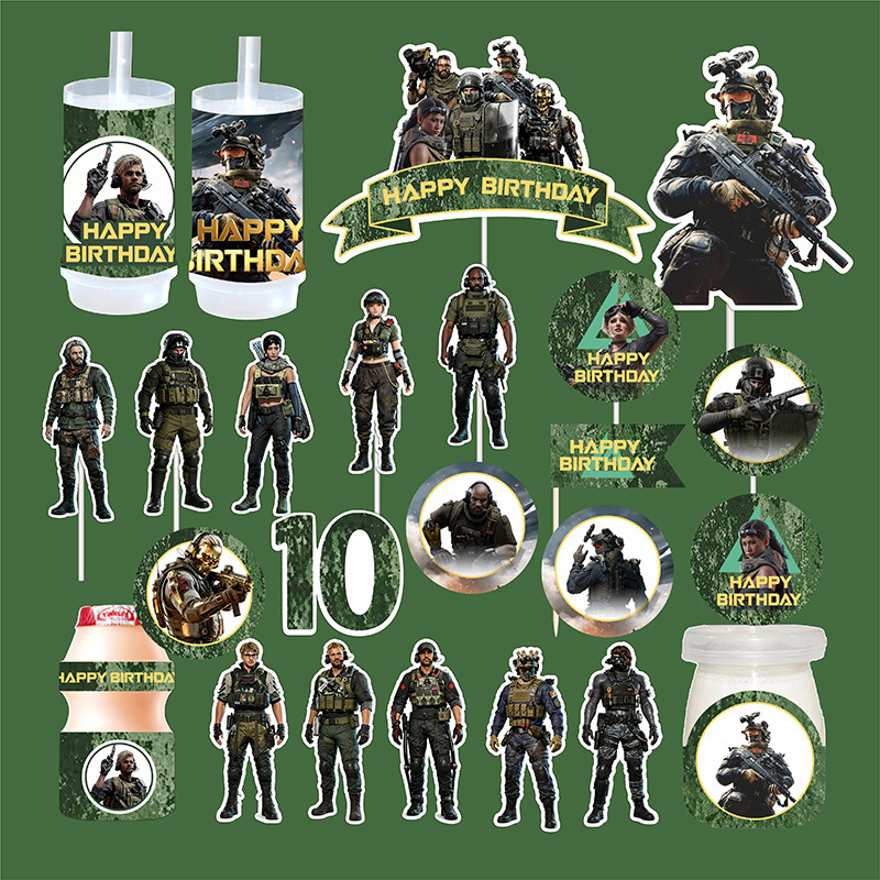 Triangle Operation Cake Decoration for Boys' Birthday, Game Character, Special Forces Weapon and Equipment Inserts Triangle Operation Cake Decoration for Boys' Birthday, Game Character, Special Forces Weapon and Equipment Inserts