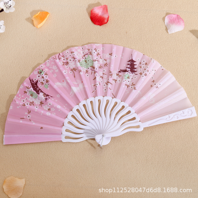 Abanico Plegable de Plástico Estilo Chino para Mujer, Abanico Plegable para Disfraces de Verano, Abanico Plegable para Danza y Espectáculos al por Mayor