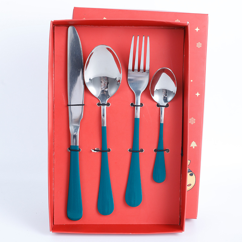 Caja de regalo de Navidad + conjunto de cuatro piezas de plata verde