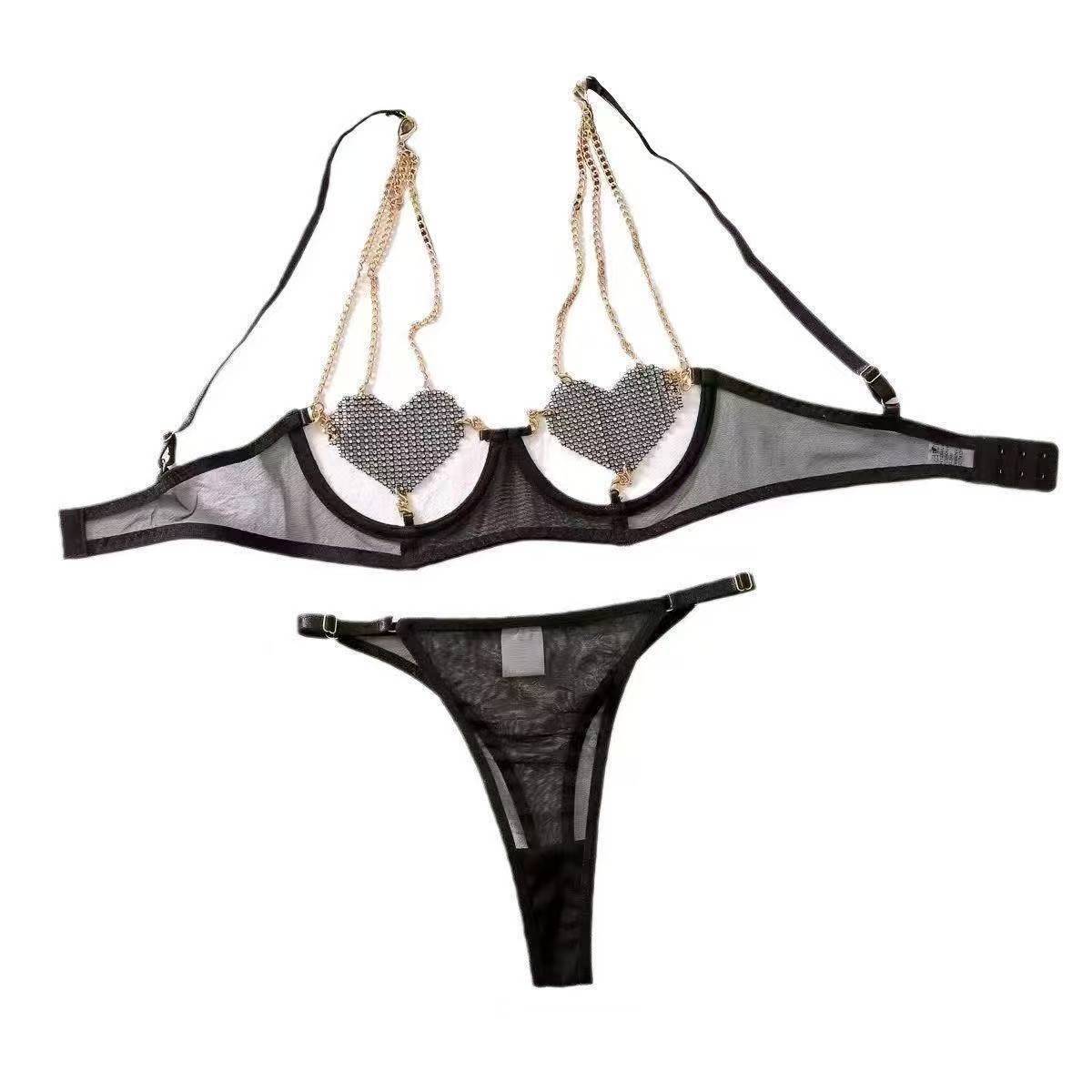 Women’s Black Mesh Lingerie Set with Gloves, See-Through Hollow Design, One Size — detail image 5