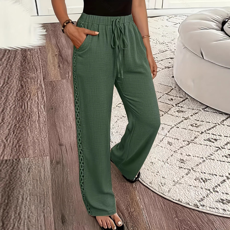 New Cross-Border Style European and American Women's Elegant Side Lace Diagonal Pocket Casual Pants