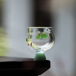 2024 Fish Play Lotus Glass Series Collection Handmade Decal Borosilicate Green Tea Set Cover Bowl Teapot Fat Cup