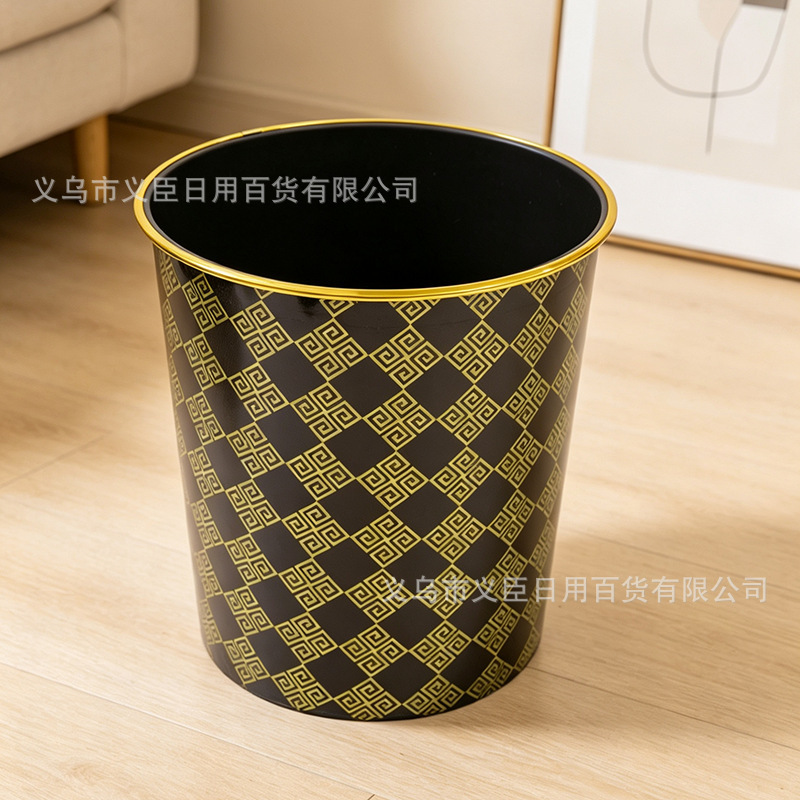 110 Gold-Edged Trash Cans, Solid Trash Cans Without Lids, Large Capacity Waste Baskets for Offices, Bedrooms, Toilets, Dormitories, Wholesale