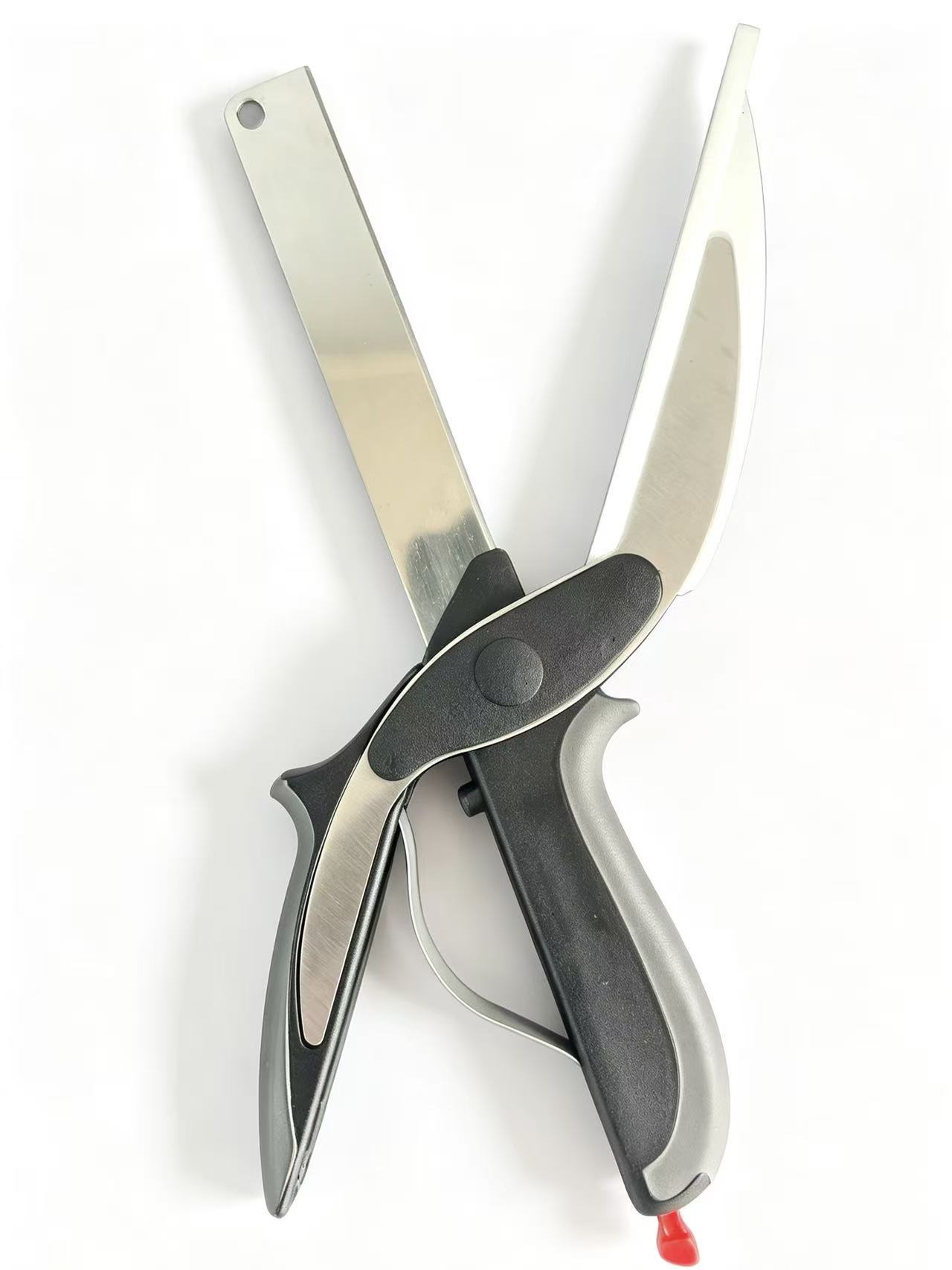 Tijeras para alimentos y verduras 2 en 1, cuchillo inteligente de acero inoxidable con resorte, herramienta de cocina multifuncional para el hogar, portátil. image 8