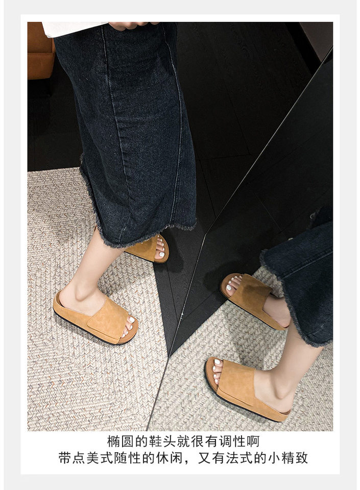 Dép sandal nữ quai ngang bản rộng mũi tròn đế bằng gấp gọn đi ngoài trời mùa hè — Màu Kaki, Màu mơ, Màu đen chi tiết 15