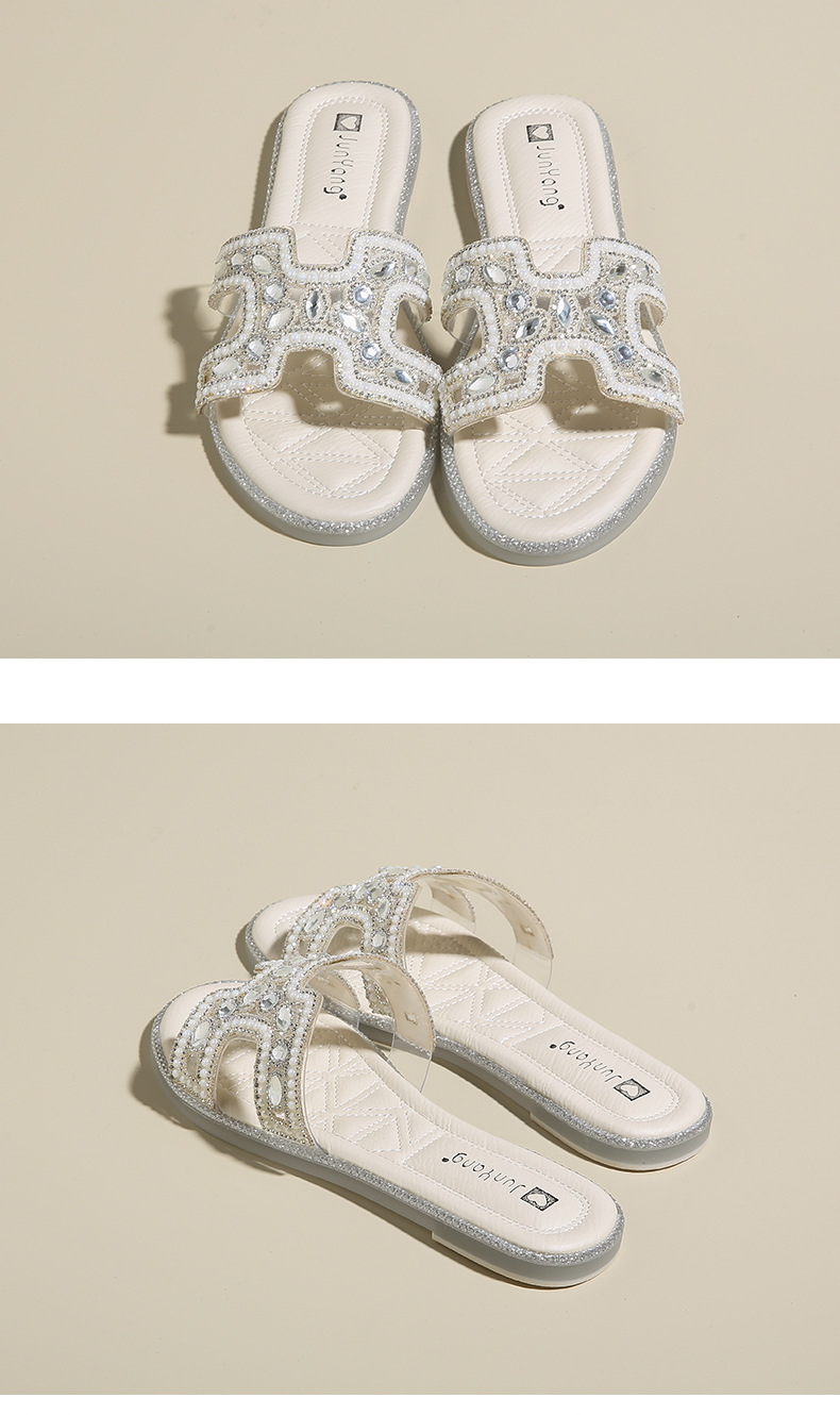 Piccole pantofole stile profumato da donna 2023 sandali piatti estivi stile casual moda strass parola_voghion.com