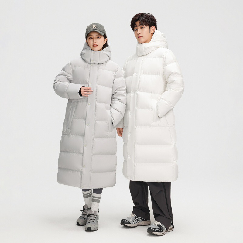 Cross-Border down Jacket for Men and Women, Extra-Long, Over-The-Knee, Thickened, New Winter Style, Loose-Fitting Couple's Coat, Chinese Style School Uniform Workwear