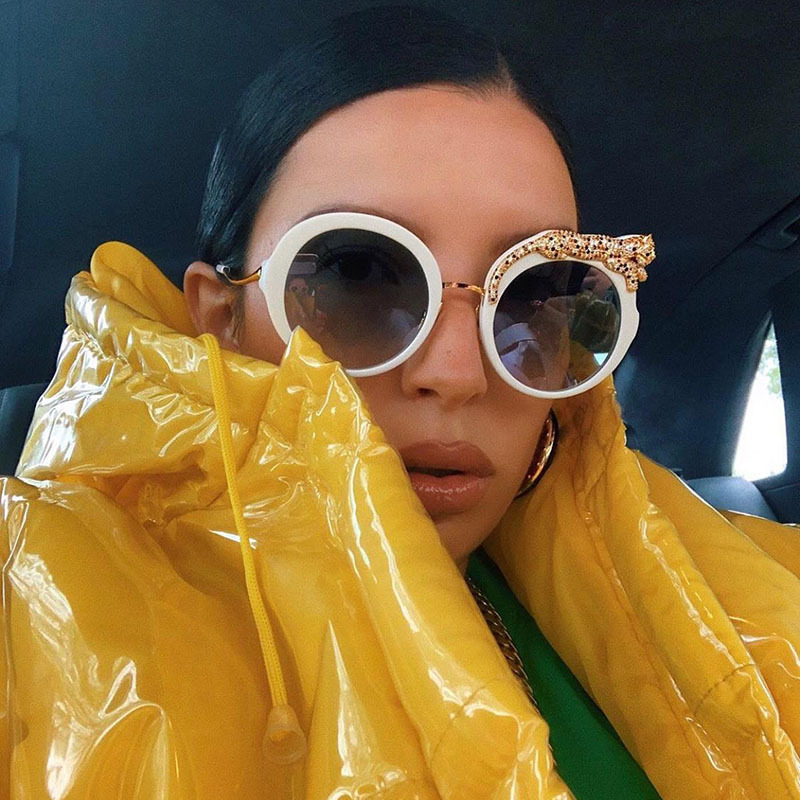 Round Frame Fashion Diamond Leopard Pc UV400 Full Frame Women's Sunglasses display picture 2