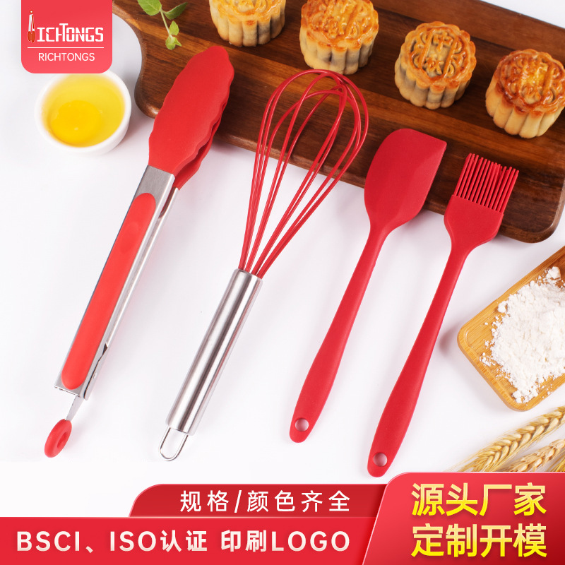 Clip de alimentos personalizados conjunto de cepillo de silicona raspador batidor de huevos parrilla horneado clip de alimentos hotpot clip de filete de barbacoa