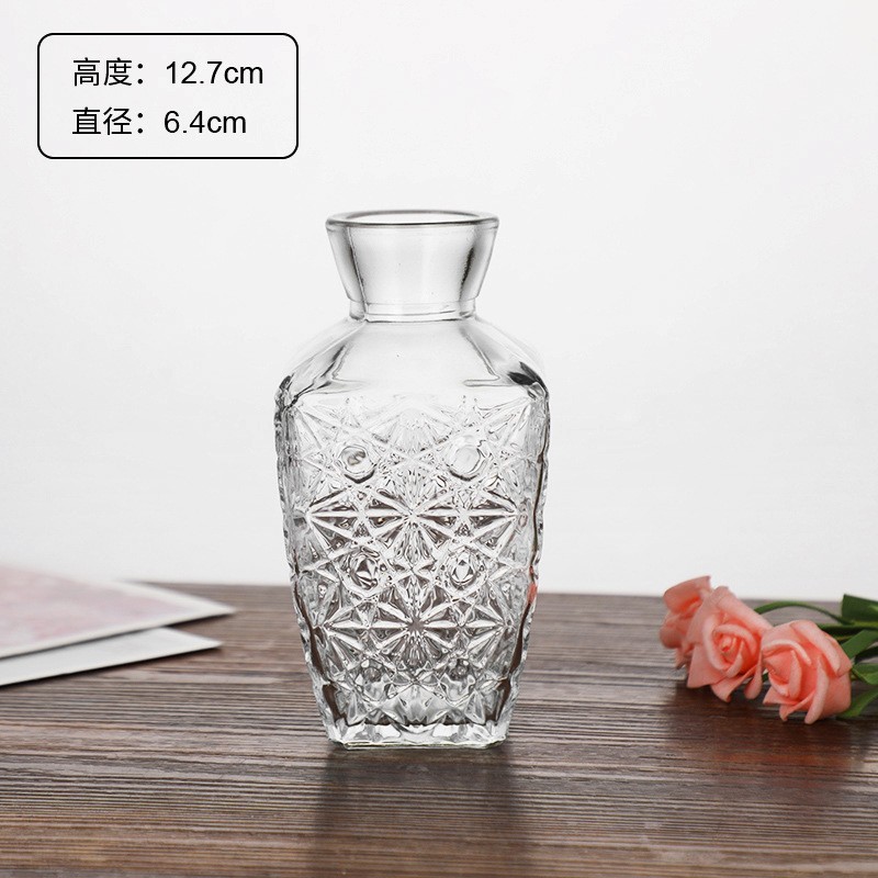 外国貿易卸売ライト高級ハイエンド小さな花瓶セットレトロレリーフフラワーアレンジメント装飾品透明ガラス花瓶|undefined