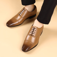 3731跨境方头牛津鞋男士方头皮鞋男 三接头系带双色工艺 极速发货