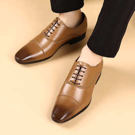 3731跨境方头牛津鞋男士方头皮鞋男 三接头系带双色工艺 极速发货