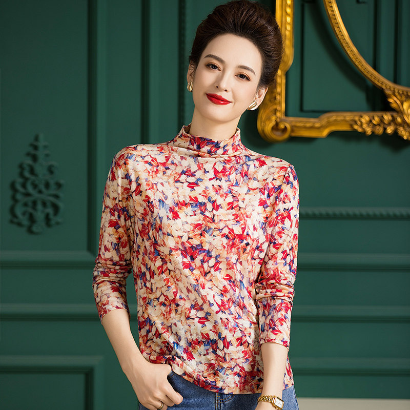 Factory Direct Sales Merino Wool Top Women's Half Turtleneck Pullover Knitwear Printed Woolen Knitwear Thin F2549 Factory Direct Sales Merino Wool Top Women's Half Turtleneck Pullover Knitwear Printed Woolen Knitwear Thin F2549