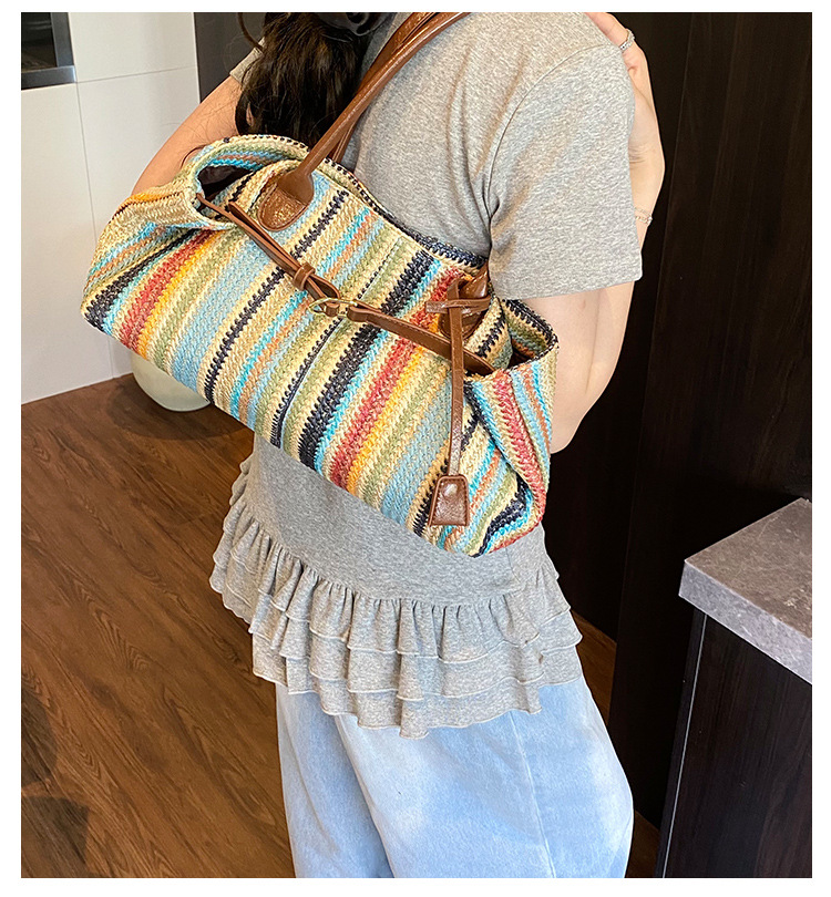 Beach vacation bag 2025 New style trendy and fashionable single-shoulder bag, large-capacity tote bag, hand-woven straw bag full figure