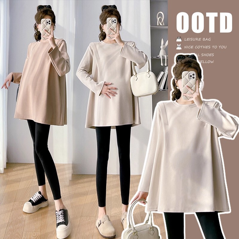 Maternity Wear Autumn 2025 New Autum Simple Long-Sleeved Tops Loose Large Size Casual T-Shirts Spring and Autum Clothes Autum