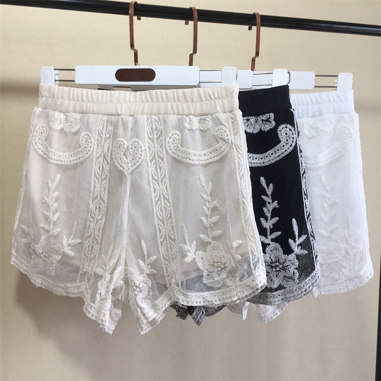 Вязаные кружевные шорты, безопасные защитные underware, леггинсы, модные брюки, с вышивкой, свободный крой
