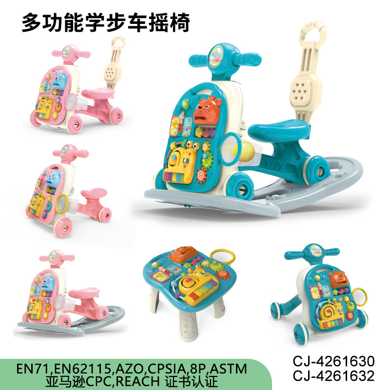 EN71 certified 6-in -1 multi-function walker rocking chair baby trolley early education educational walking toy wholesale