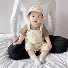 婴儿套装薄款男女宝宝短袖T恤+背带裤两件套新生儿衣服潮