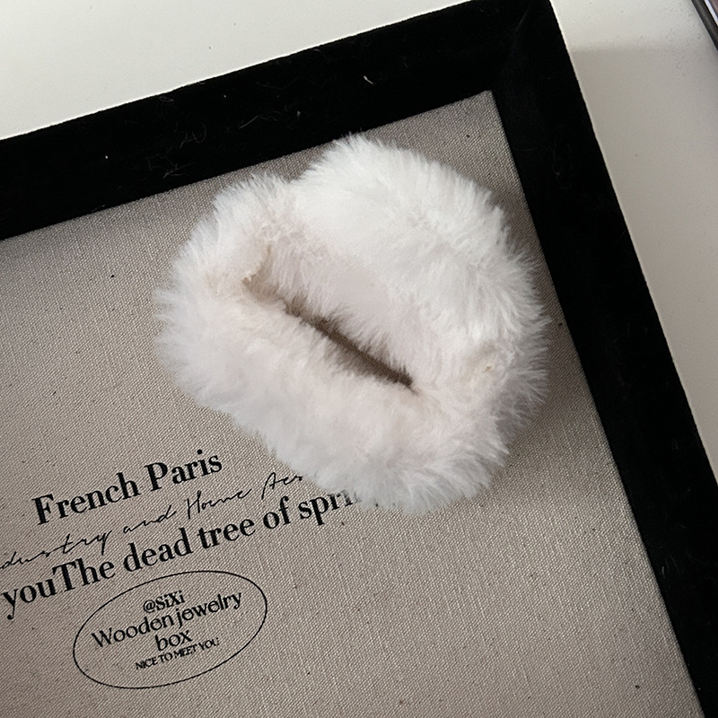 Korean style white plush square hair clip