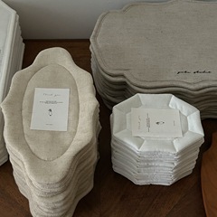 「pata studio」全麻 亚麻 手工 餐具垫  杯垫白色米白色绢花其他