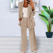 2025跨境秋冬翻领修身开衫气质西装外套女式休闲套装跨境大码欧美