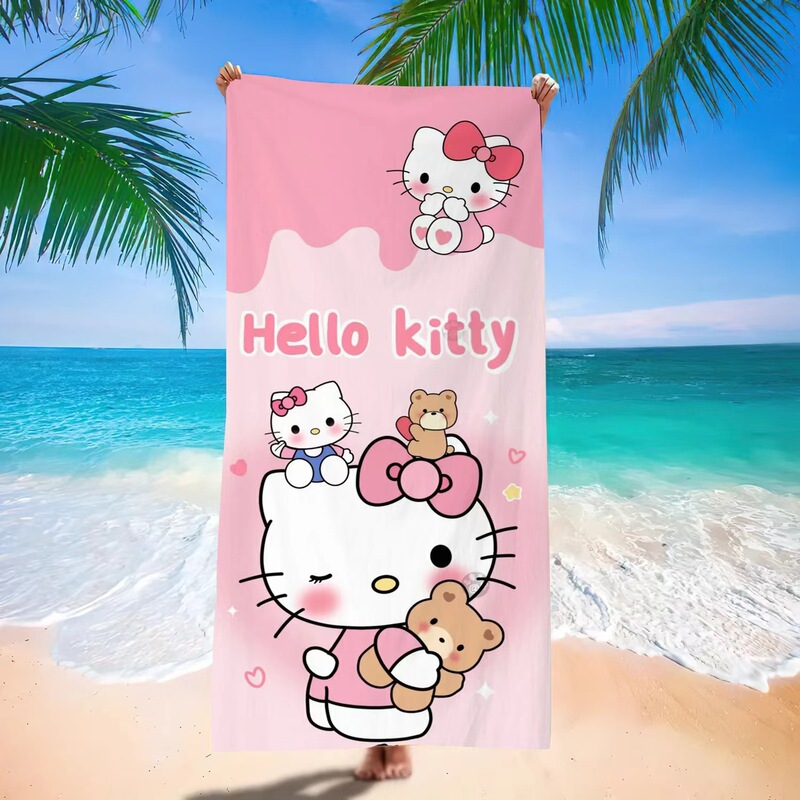 Cute Cartoon Cat Beach Towel Winnie the Pooh Hello Kitty Printed Bath Towel Soft Skin-Friendly Quick-Drying Towel