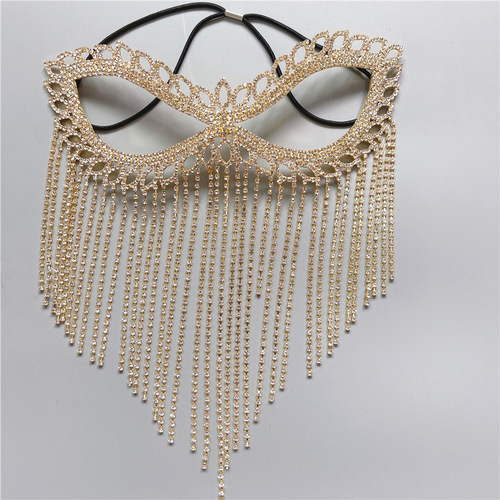 Sexy exaggerated Belly Dance silver gold rhinestone tassel mask European and American fashion masquerade jewelry Veil mask Bling jewelry for Women