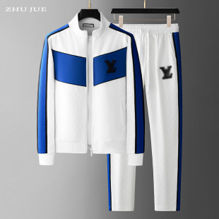 European Men's Classy New Color Matching Two-Piece Set Men's 2025 Autum New Sweatshirt with Casual Pants Suit