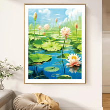 新品红荷映日十字绣2024新款线绣客厅高级感小件玄关卧室手工刺绣