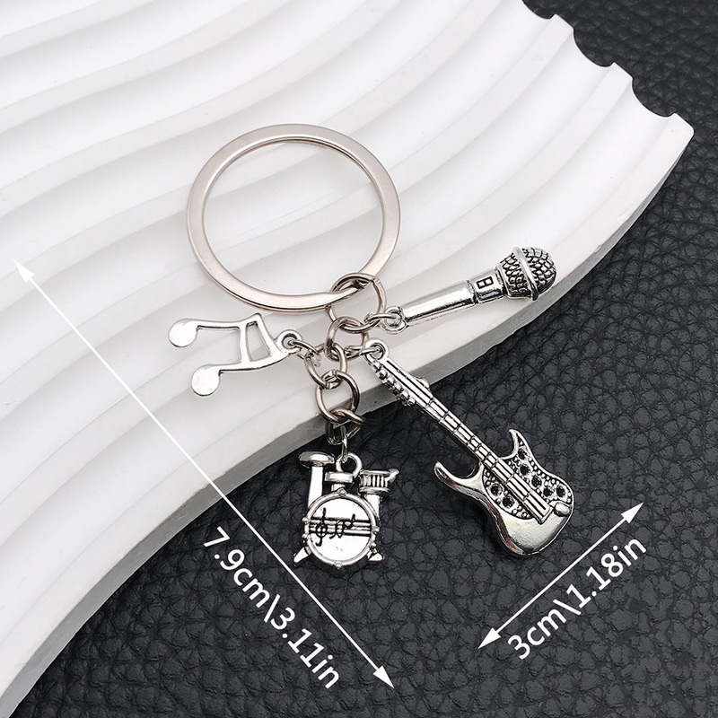Cross-border music guitar drum pop rock instruments metal keychain creative luggage jewelry pendant