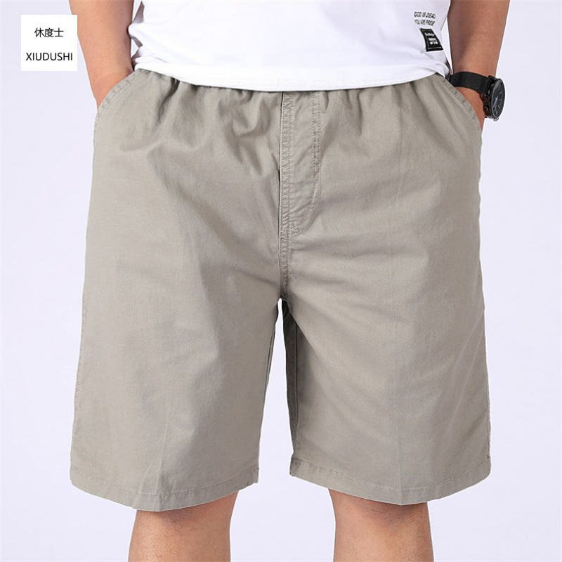 Dad's Summer Pure Cotton Shorts for Men, Loose Casual Large Size Solid Color Sports Pants with Elastic Waist, Beach Shorts