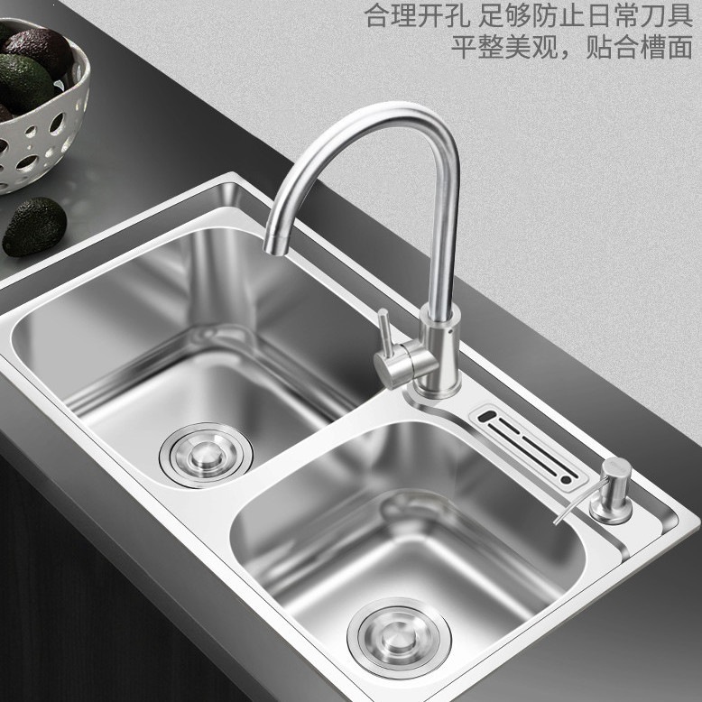 厨房304不锈钢水槽双槽一体成型加厚手工单水池洗碗洗菜盆洗手盆