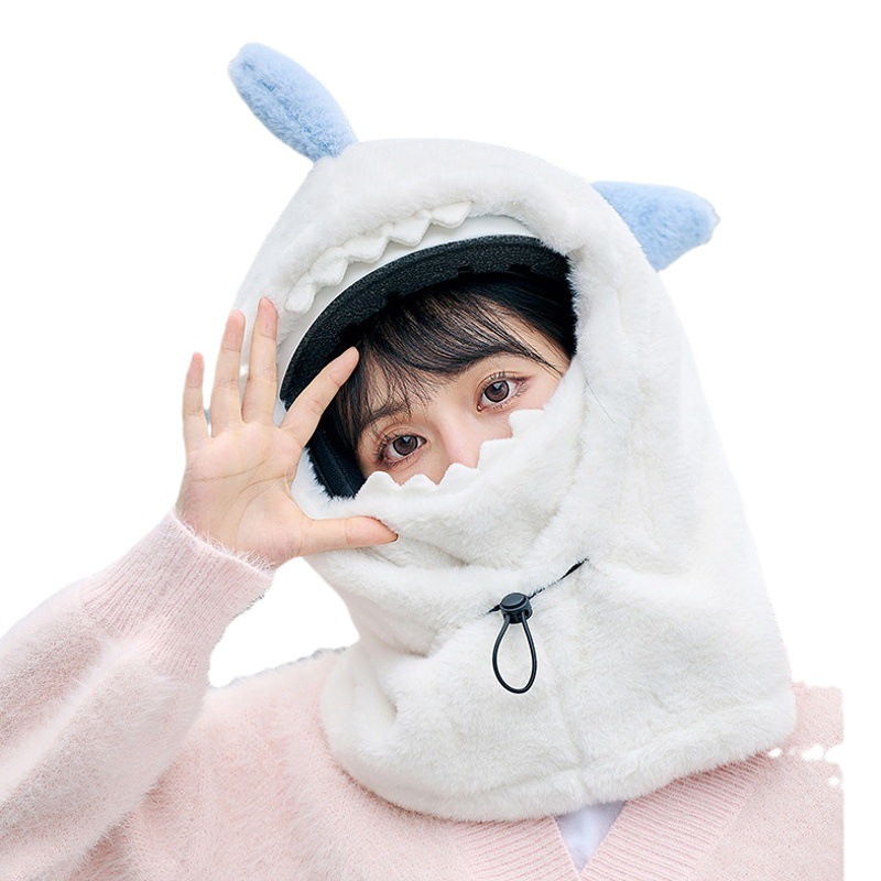 Douyin Shark Hat Mask Integrated Ear Protection Autumn and Winter Cycling Warm Pullover Large Capacity Ski Helmet Stuffed Hat