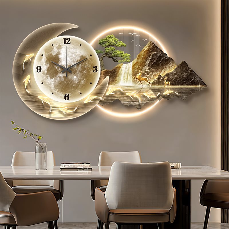 Rizhao Jinshan with Clock Wall Restaurant Decorative Painting Creative Wall Clock Dining Room Dining Table Clock Light Luxury Living Room Hanging Painting