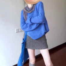 简约休闲风套装2025秋冬新款长袖针织上衣毛衣包臀短裙两件套女装