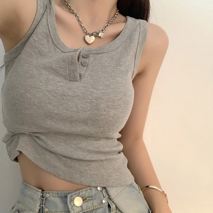 Design short summer outerwear, sexy brand tank top sleevless, trend of season, Korean style, lifting effect
