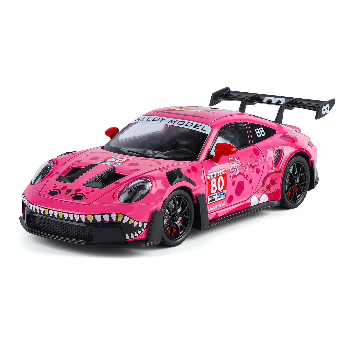 1: 24 Baoji GT3 Tyrannosaurus modelo de aleación de automóvil de pintura de sonido y luz de la personalidad dibujo de pintura atractiva exposición
