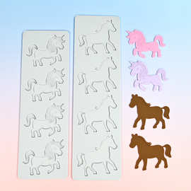 4连骏马翻糖蕾丝垫 独角兽巧克力脆片硅胶模具 DIY马年装饰烘焙模