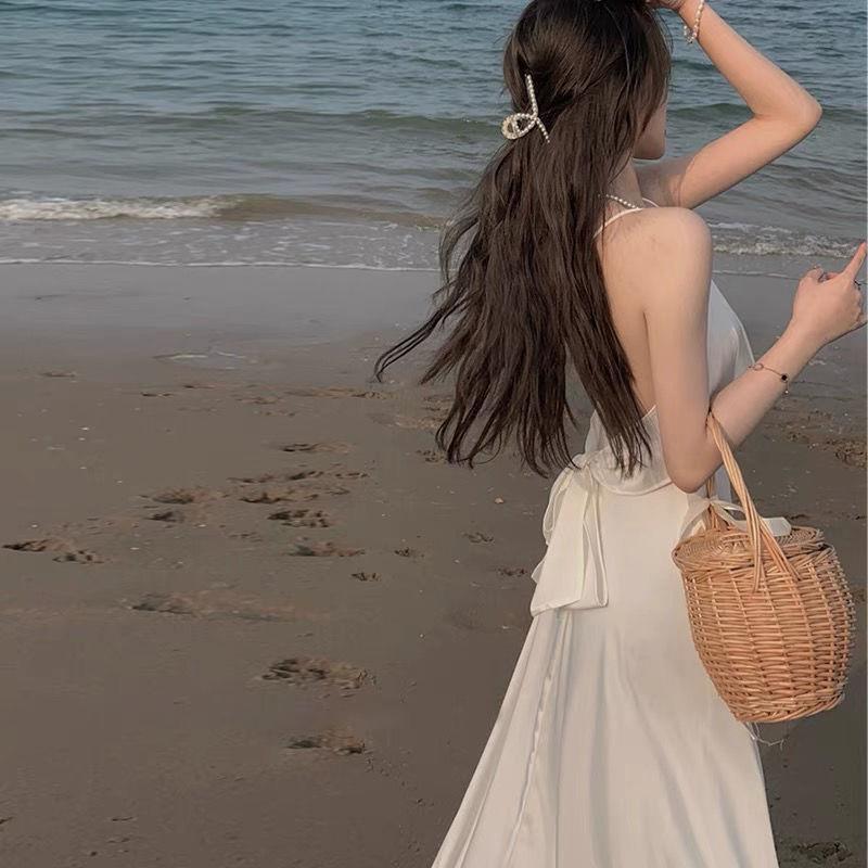 Sexy summer beach dress with bow
