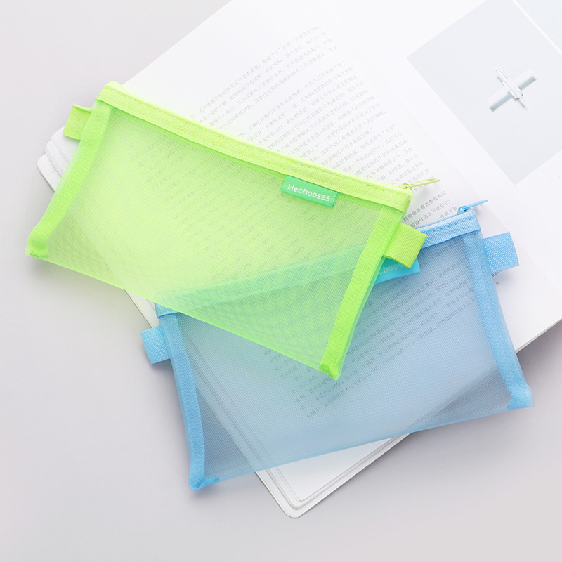 Casual Transparent Mesh Student Exam Special Pencil Bag Pencil Bag Stationery Storage Zipper Information File Tutoring Bag