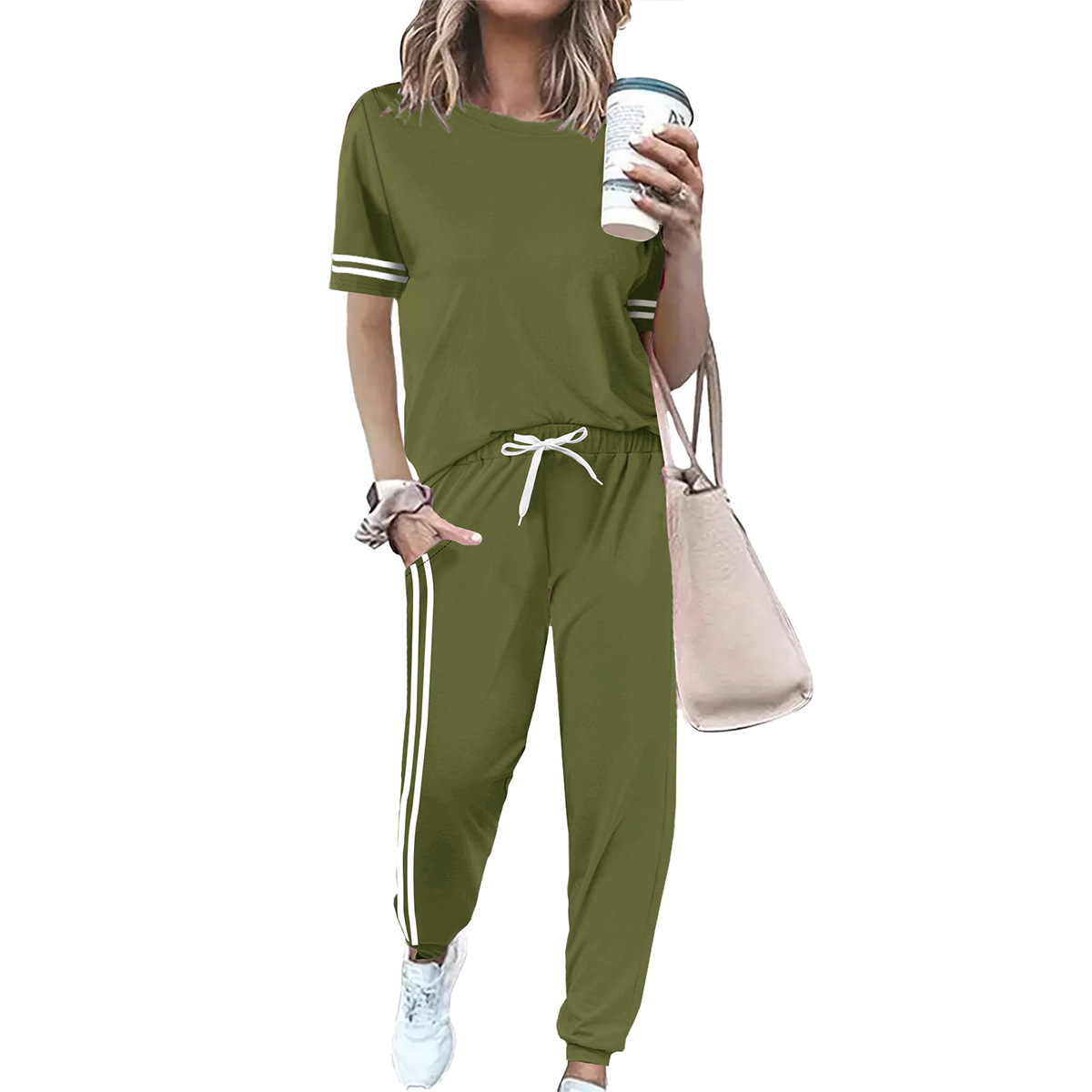 Women's Short Sleeve T-Shirt And Pants Two-Piece Set Casual Comfort Summer Outfit Soft Cotton Blend_ecoleips.com