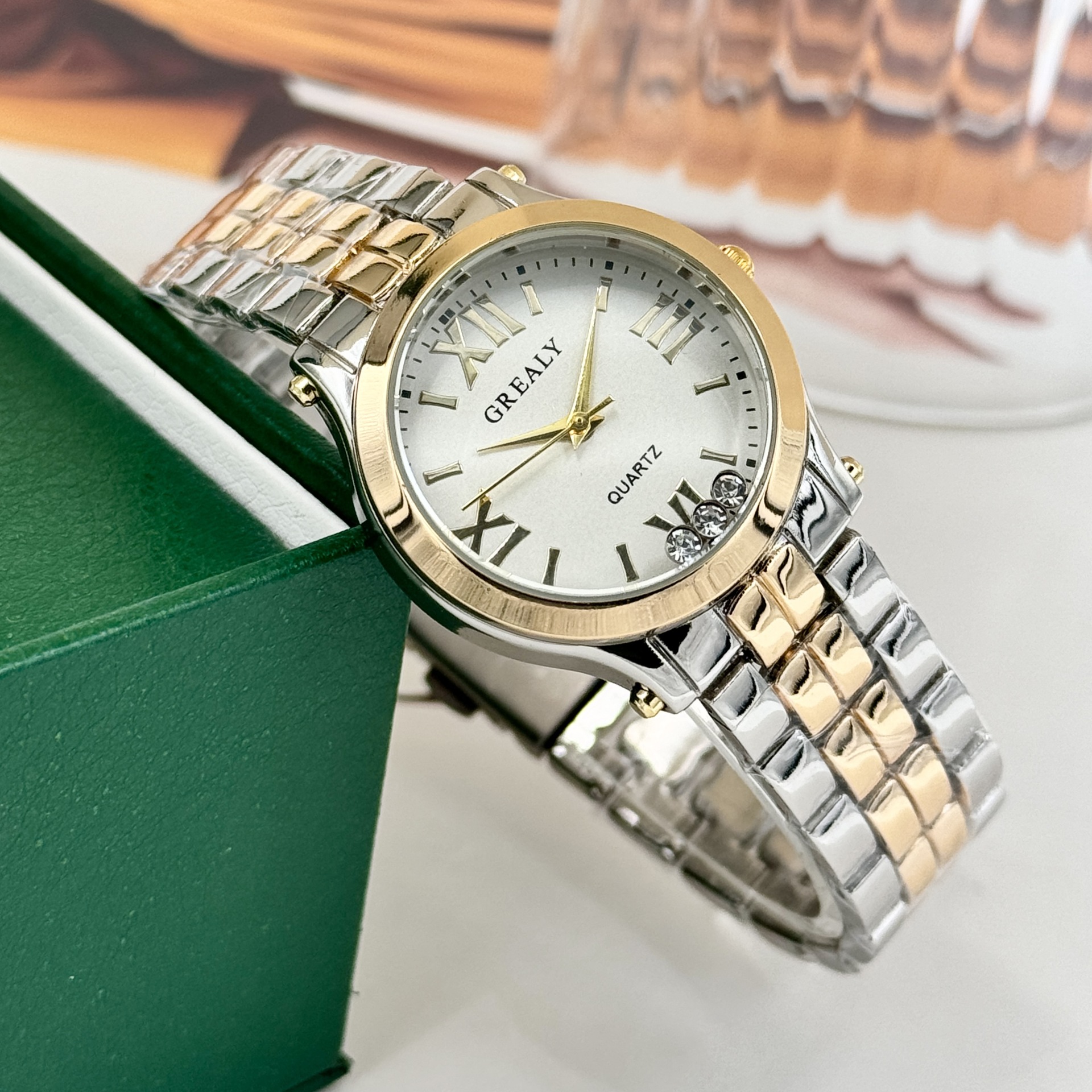 Grealy Cross-Border New Waterproof Classic Roman Character Women's Watch Three Diamond Quartz Watch Accessible Luxury High-End Watch