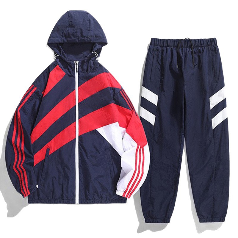 Transfronterizo de dos piezas Cardigan chaqueta hombre cuello transpirable mallas de moda abrigo de moda ropa deportiva pantalones casuales