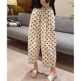 波点裤子哈伦裤女2025新款夏季薄款九分裤宽松阔腿裤休闲慵懒风