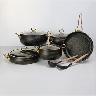 Turkish Style Aluminum Pot Set Marble Non-Stick Frying Pan Shallow Soup Pot Frying Pan Set for Kitchen Home Use
