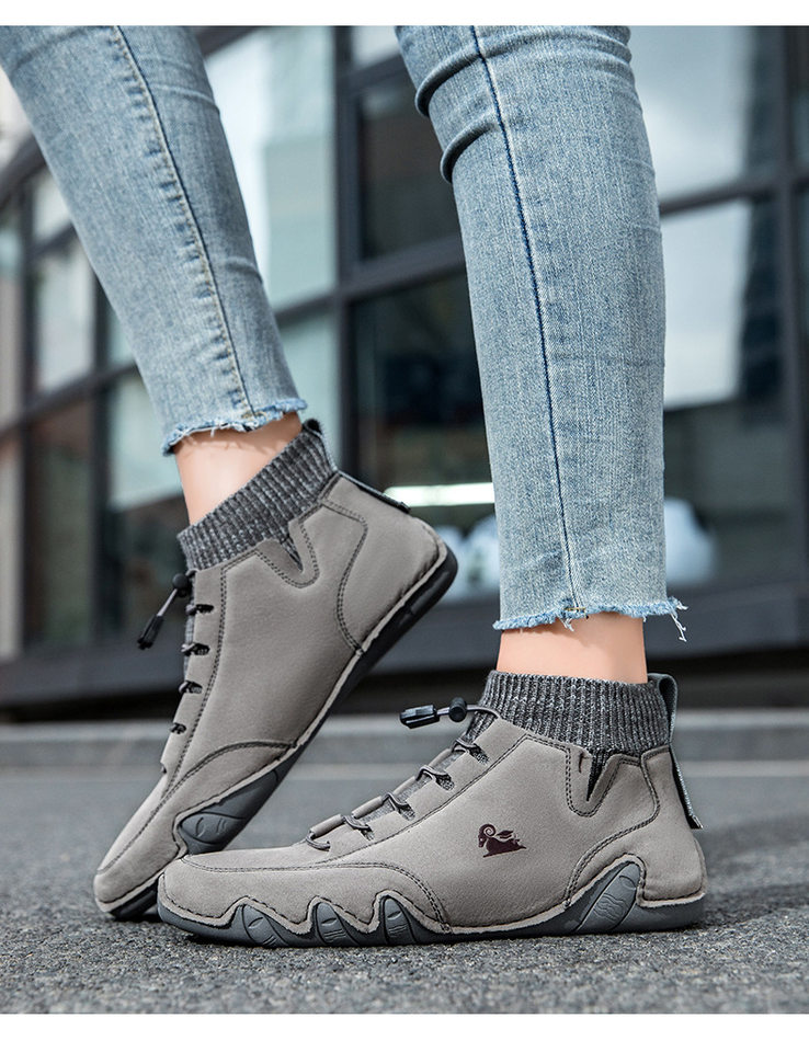 Bốt Martin cổ cao LDECK cổ vừa, thun co giãn, đế bằng, form unisex — C8007 kaki, C8007 màu xám, C8007 màu đen, C8007 đen M (kiểu lót nhung) chi tiết 19