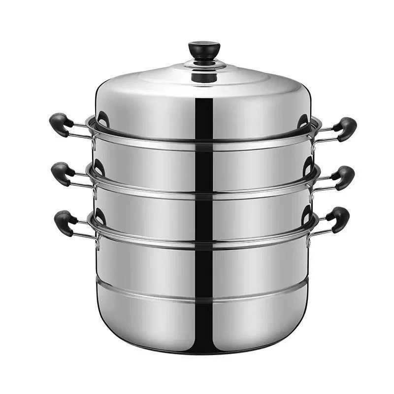 Пароварка из нержавеющей стали для супа, утолщенная многослойная бытовая большая пароварка для приготовления рыбы и булочек на пару.