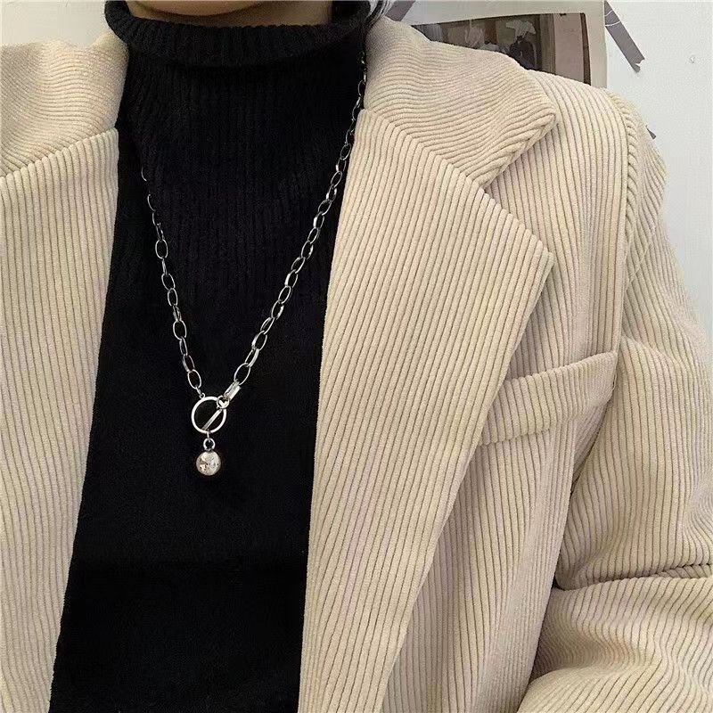 网红欧美款项链女ins简约百搭配毛衣嘻哈冷淡风珍珠吊坠男链子潮