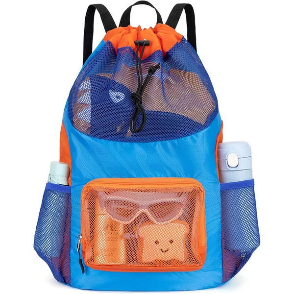 Cross-border wholesale large-capacity beach bag, foldable swimming storage bag, drawstring pouch, lightweight outdoor sports bag