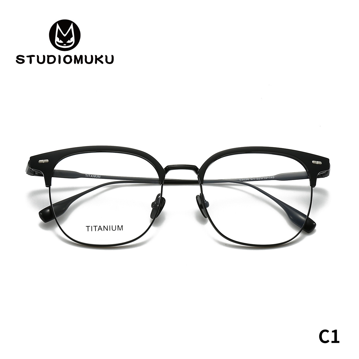 STUDIOMUKU gafas de madera cool aire abierto marco de gafas de cejas retro marco de gafas de titanio puro gafas de medio marco